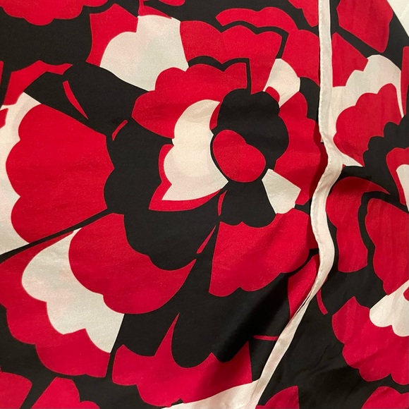 Anne Klein silk scarf in red and black floral. Oblong shape 14 by 60 inches. - Picture 2 of 6